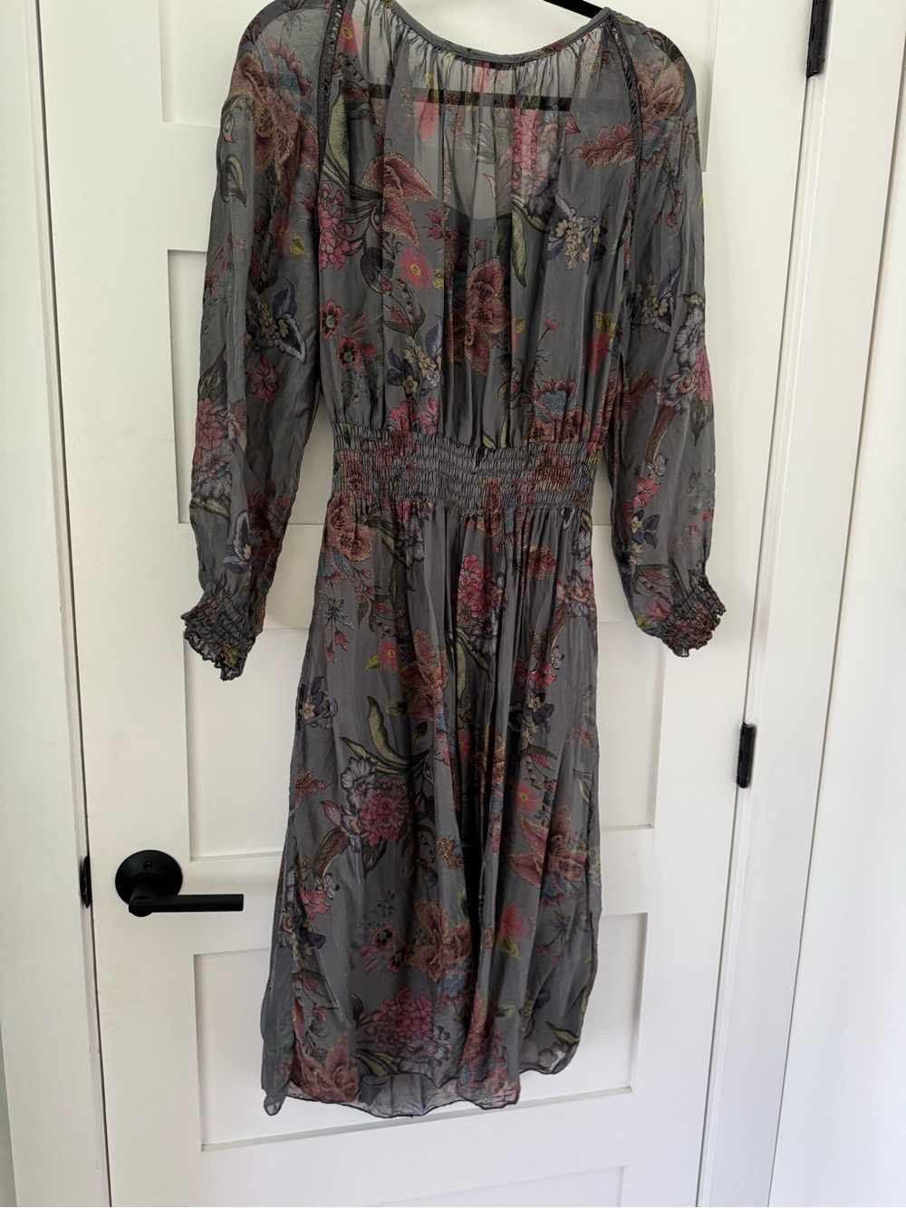 Boho Floral Gray Long Sleeve Midi Dress - Picture 5 of 5